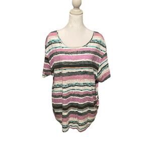 Women’s Size 1X Shenanigans 100% Cotton Short Sleeved Multicolored Ruched Shirt